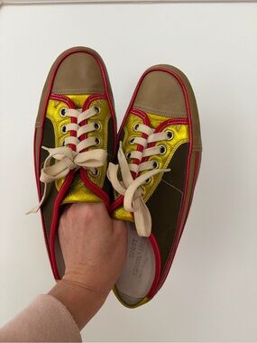 Donald J Pliner Gold & Brown Lace-Up Sneakers